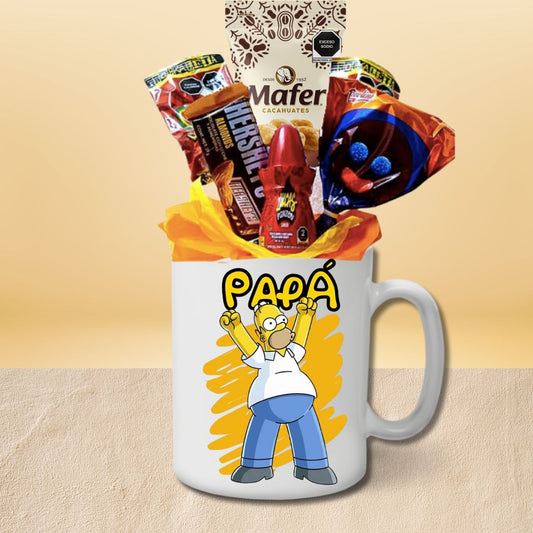 taza homero simpsons con dulces y botanas