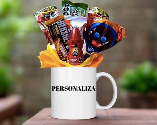 Taza personalizada con dulces entrega en en 24 horas . 